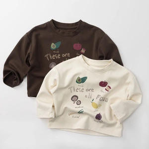 Kleinkinder Kinder Baumwolle Langarm T-Shirt Koreanischer Stil Obst Gemüse Druck Rundhals Lässiges Pullover Top Für Jungen Mädchen
