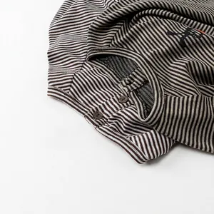 Kids long sleeve striped cotton t-shirt with wood buttons and cartoon embroidery