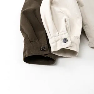Kids long sleeve cotton shirts with buttoned cuffs in dark coffee and creamy white colors