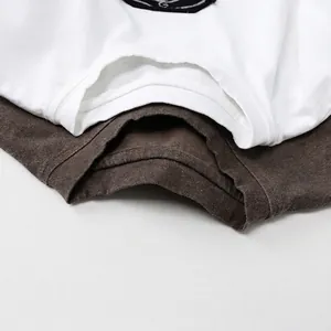 Kids pure cotton crewneck T-shirt in white and dark coffee colors with premium stitching