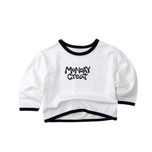 Classic Japanese style striped cotton long sleeve kids T-shirt with MONDAY GREAT print
