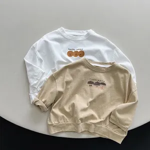 Maglietta a Maniche Lungue in Cotone per Bambini Stampa Cartoon Stile Coreano Casual Girocollo Pullover Largo