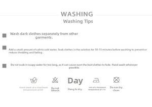 Guide d'entretien détaillé avec icônes de lavage pour pantalons décontractés enfants