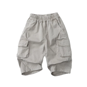 Pantaloni cargo grigi larghi per bambini con vita elastica e grandi tasche laterali