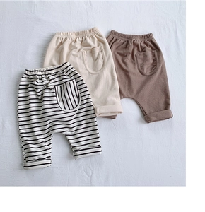 Lot de trois pantalons sarouel en coton pour bébé avec taille élastique et poche arrière