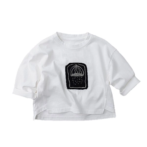 Kids long sleeve white cotton t-shirt with abstract graphic print and crew neck design
