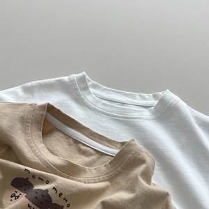 T-shirt a maniche lunghe in cotone per bambini con stampa di pigne bianco e kaki