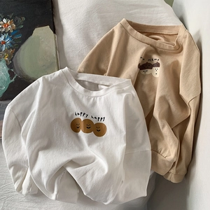 Camisetas de algodón de manga larga para niñas en colores blanco roto y marrón claro