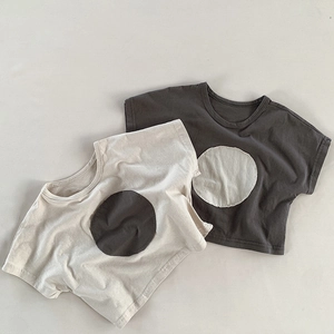 Girls Casual Cotton Short Sleeve T-Shirt Korean Style Round Patch Loose Minimalist Summer Top For Toddler Kids
