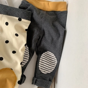 Girls cotton knitted leggings featuring polka dots and striped knee patches set