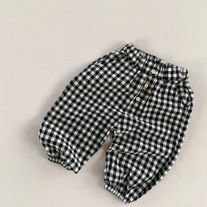 Pantalon large à carreaux vichy pour enfants avec taille élastique et trois boutons