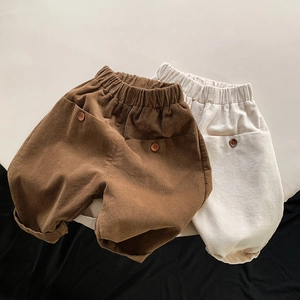 Toddler Girls Boys Corduroy Casual Pants Kids Korean Style Loose Waist Trousers Solid Color Spring Autumn Baby Clothing