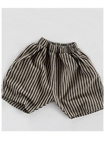 Detail of breathable vertical stripe cotton fabric and elastic waistband for baby shorts