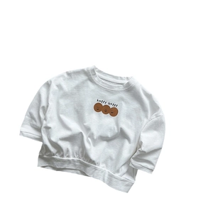 Felpa bianca in cotone per bambini con sorrisi marroni e stampa Happy allegra