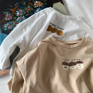 Camiseta de Manga Larga de Algodón para Niños Pequeños Estilo Coreano con Estampado de Dibujos Animados Top de Capa Base para Niños Niñas Ropa Casual Cómoda