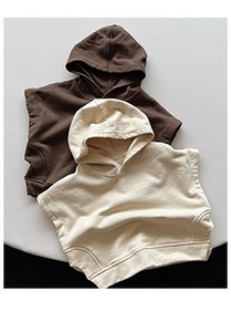 Detailed flat lay of children's cotton hoodies in dark coffee and cream white colors