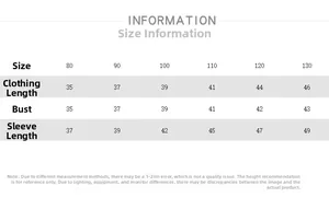 Detailed size chart for girls' long sleeve striped shirt with measurements in cm