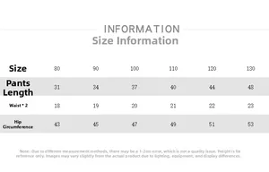 Size chart for children's cotton linen shorts with detailed length and waist measurements