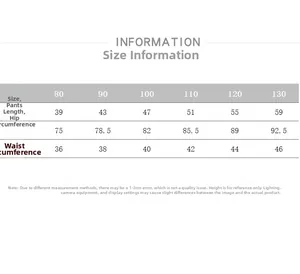 Guide des tailles montrant la taille, les hanches et la longueur du pantalon enfant