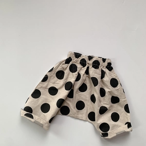 Short sarouel beige à pois pour filles avec taille élastique et revers aux jambes