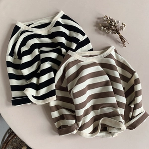 Classic striped long sleeve cotton t-shirt for kids in black and brown styles