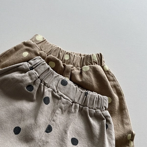Pantalons amples à pois pour tout-petits en sergé de coton beige clair et marron chiné