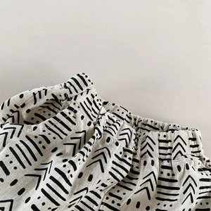 Kids linen lantern pants featuring ethnic geometric prints and elastic waistband detail