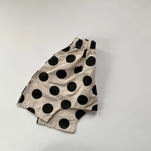 Short sarouel à pois pour filles en coton et lin respirant avec taille élastique