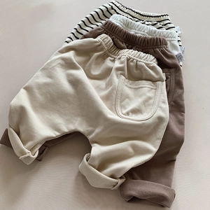Sarroüel Bébé Enfant Coton Pantalon Grand PP Ample Décontracté Printemps Automne Pantalon Long Rayé Couleur Unie Garçons Filles