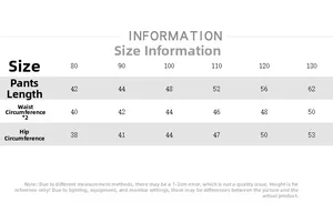 Detailed size chart for children loose casual pants including waist and length data