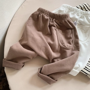 Pantalons sarouels pour enfants en marron, crème et rayé en maille de coton doux