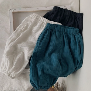 Pantalons Bouffants en Mousseline de Coton pour Tout-Petits Été Respirant Couleur Unie Anti-Moustique pour Garçons Filles Pantalon Souple