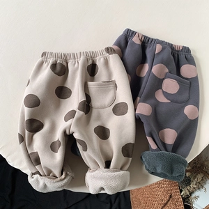 Toddler Girls Polka Dot Fleece Lined Pants Winter Thick Warm Casual Trousers Kids Korean Style Elastic Waist Leggings