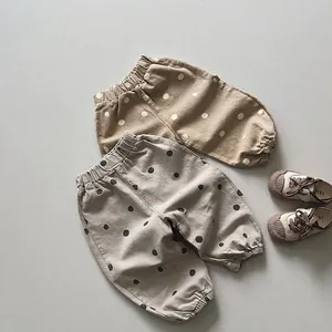 Pantalon à Pois pour Enfants de Style Coréen en Coton Doux Pantalon Décontracté Large pour Garçons Filles Taille Élastique Printemps Automne
