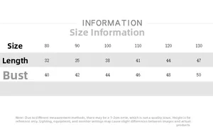 Detailed size chart for kids vest including length and bust measurements in centimeters