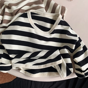 Classic striped long sleeve cotton shirts for girls in black and brown casual styles