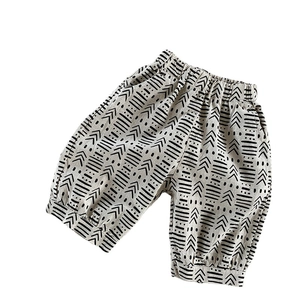 Kids breathable cotton linen lantern pants with geometric ethnic patterns for summer