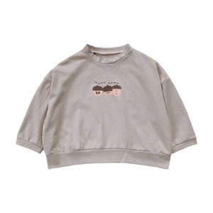 Sudadera de algodón beige para niña de manga larga con estampado de bellota de dibujos
