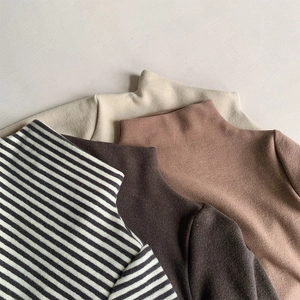 Kids Mock Neck Thermal Undershirt Brushed Polyester Warm Long Sleeve Top For Boys Girls Solid Striped Basic Autumn Winter