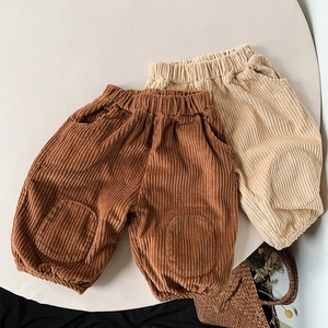 Girls Korean Style Corduroy Pants Cotton Warm Elastic Waist Knee Patches Loose Harem Trousers Toddler Autumn Winter Clothes