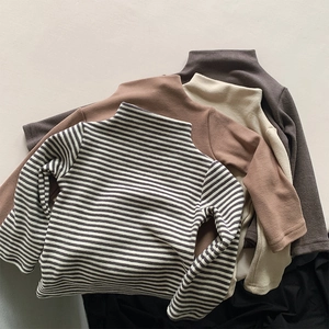 Kids thermal turtleneck shirts in striped, coffee, beige and charcoal grey cotton knit