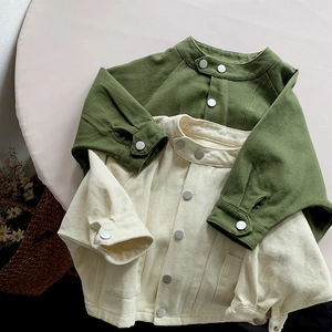 Veste Workwear en Coton Enfant Manches Longues Col Montant Bouton Fermeture Éclair Manteau Garçons Filles Bambin Top Cargo