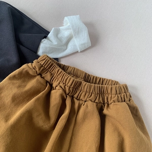 Kids minimalist brown cotton trousers with comfortable high elastic waistband design