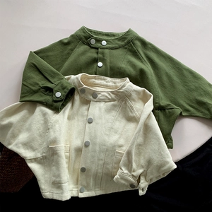 Vestes amples en coton pour tout-petits avec boutons métalliques, vert olive et beige