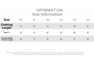 Detailed size chart for kids fleece sweatshirt including length and chest measurements