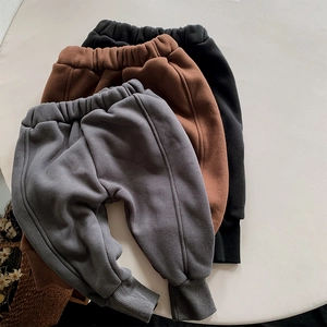 Three colors of kids warm fleece jogger pants with elastic waist and ribbed cuffs