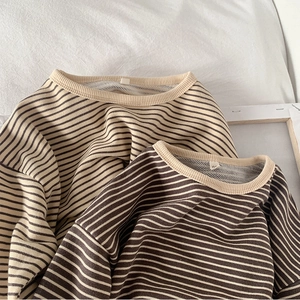 Kids long sleeve striped cotton t-shirts in beige and brown for casual autumn wear