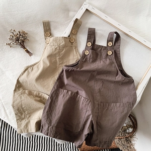 Cotton Kids Suspender Overalls Japanese Korean Style Toddler Boys Girls Summer Breathable Thin Bib Pants With Large Pockets