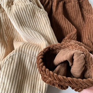 Girls' corduroy wide-leg pants with warm fleece lining in beige and brown colors