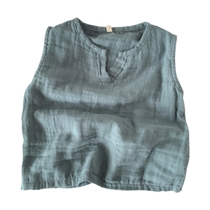 Canotta per bambini in garza di cotone traspirante grigio-blu con scollo a girocollo